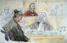 Croquis d'audience du procès de Charlène Cotte et Christophe Champenois le 8 septembre 2015 à la cour d'assises de Melun