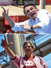 Les deux candidats donnés favoris à la présidentielle du 7 octobre 2018 au Brésil, Jair Bolsonaro (en haut) et Fernando Haddad