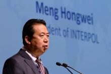 L'ex-président d'Interpol Meng Hongwei lors d'un discours prononcé à l'ouverture du congrès mondial de l'organisation à Singapour, le 4 juillet 2017