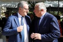 Le président de l'Assemblée nationale Richard Ferrand (G) et le président du Sénat Gérard Larcher (D), le 19 septembre 2018 à Paris