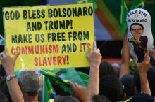 Des partisans de Jair Bolsonaro, candidat de l'extrême droite à la présidentielle, rassemblés à Sao Paulo, le 21 octobre 2018 au Brésil