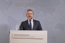Le chef de la diplomatie danoise, Anders Samuelsen, donne une conférence de presse à Copenhague, le 30 octobre 2018