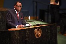 Le président namibien Hage Geingob à la tribune des Nations unies à New York le 24 septembre 2018