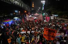Manifestation contre le candidat d'extrême droite à la présidentielle Jair Bolsonaro, le 10 octobre 2018 à Sao Paulo, au Brésil