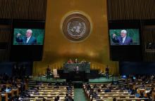 Le président palestinien Mahmoud Abbas devant l'Assemblée générale annuelle de l'ONU, le 27 septembre 2018 à New York