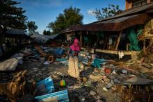 Des recherches se poursuivent après un séisme suivi d'un tsunami meurtriers dans la zone de Balaroa près de Palu en Indonésie, le 8 octobre 2018