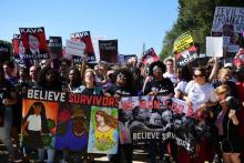 Des manifestants protestent contre la nomination à la Cour suprême des Etats-Unis du juge Brett Kavanaugh, accusé d'agressions sexuelles dans les années 80, le 4 octobre 2018 à Washington