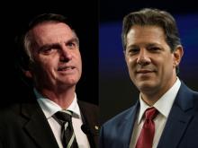 Combinaison des portraits des candidats à la présidentielle brésilienne: Jair Bolsonaro (g) à Sao Paulo, le 18 juin 2018 et Fernando Haddad (d) à Rio de Janeiro, le 4 octobre 2018