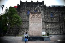 Sur la place Tres Culturas où le massacre de Tlatelolco a eu lieu à Mexico, le 18 septembre 2018