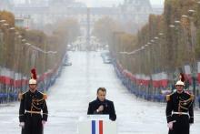 Le président Emmanuel Macron le 11 novembre 2018 à Paris lors d'un discours pour célébrer le centième anniversaire de l'armistice de 14-18