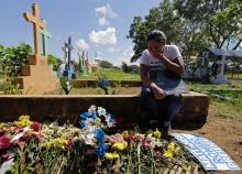 Tania Romero, en pleurs sur la tombe de son fils Matt, le 2 novembre 2018 au cimetière de Managua, au Nicaragua
