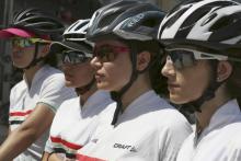 Des membres de l'équipe irakienne féminine de cyclisme, lors d'un entraînement à Erbil le 14 août 2018