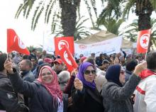 Rassemblement de fonctionnaires à Tunis, en réponse à l'appel à manifester de l'Union générale tunisienne du travail (UGTT), le 22 novembre 2018
