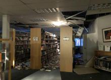 Aperçu des dégâts dans une bibliothèque d'une université à Anchorage, en Alaska, le 30 novembre 2018, après un séisme d'une magnitude évaluée à 7.0
