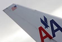 Le logo d'American Airlines sur la queue d'un avion, le 27 janvier 2005 à Paris