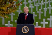 Donald Trump prononce un discours au cimetière américain de Suresnes, le 11 novembre 2018