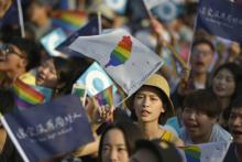 Des manifestants en faveur du mariage pour les personnes de même sexe à Taipei le 18 novembre 2018, à Taïwan