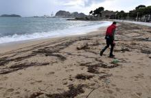 La plage de Pampelone à Ramatuelle polluée par des boulettes d'hydrocarbure, le 18 octobre 2018
