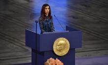 L'activiste irakienne yazidi Madia Murad le 10 décembre 2018 à Oslo lors de la remise du Prix Nobel de la paix.