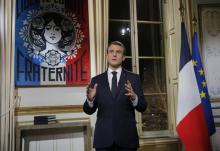 Le président français Emmanuel Macron lors de ses voeux aux Français, le 31 décembre 2018 à Paris