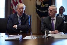 Le président américain Donald Trump, à gauche, et son ministre de la Défense, Jim Mattis, qui a démissionné jeudi, ici à la Maison Blanche, le 8 mars 2018