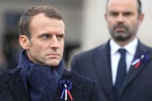 Emmanuel Macron lors des cérémonies du 11 novembre 2018 à l'Arc de Triomphe à Paris
