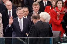 Le président George Bush, le 25 février 1992 à San Francisco