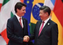 Le Premier ministre canadien Justin Trudeau et le président chinois Xi Jinping au G20 le 4 septembre 2016 à Hangzhou