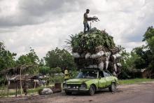 Des légumes, du bois et du charbon de bois sont chargés sur une voiture le 7 novembre 2018 à Matadi, dans l'ouest de la RDC