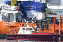 Le navire Aquarius géré par Médecins sans Frontières et SOS Méditerranée le 17 juin 2018 dans le port de Valence en Espagne