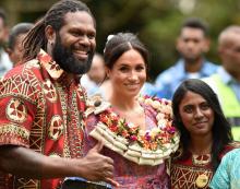 Meghan Markle, la duchesse de Sussex, à l'Université du Pacific Sud, sur l'archipel des Fidji, le 24 octobre 2018