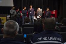 Naim, Ilyas, Abdallah, Souheil, Abdelhakim et Walid assistent à une conférence de "PoliCité"à Vaulx-en-Velin, le 15 décembre 2018