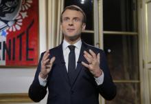 Le président français Emmanuel Macron lors de ses voeux pour 2019 à l'Elysée à Paris