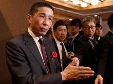 Hiroto Saikawa (g) patron de Nissan pendant un entretien avec l'Agence France-Presse en marge d'un événement de la fédération patronale Keidanren à Tokyo le 7 janvier 2019.