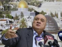 Nasser al-Qoudwa, un membre du parti Fatah et neveu du leader historique de la cause palestinienne Yasser Arafat, lors d'une conférence de presse le 23 janvier 2019 à Ramallah, en Cisjordanie occupée