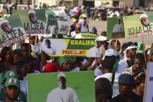 Manifestation de l'opposition sénégalaise favorable à l'ex-maire de Dakar, Khalifa Sall, le 28 décembre 2018 dans la capitale du Sénégal