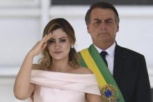 Michelle et Jair Bolsonaro, lors de la cérémonie d'investiture du nouveau président du Brésil, le 1er janvier 2019 à Brasilia
