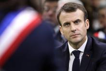 Emmanuel Macron devant des maires réunis à Grand Bourgtheroulde en Normandie, le 15 janvier 2019
