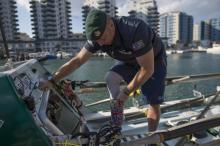 L'ex-soldat britannique Lee Spencer, handicapé physique, se prépare à traverser l'Atlantique à la rame, en solitaire et sans assistance, le 8 janvier 2019 à Gibraltar
