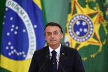 Le président du Brésil Jair Bolsonaro s'exprime lors d'une cérémonie d'intronisation des directeurs de banques publiques, à Brasilia le 7 janvier 2019