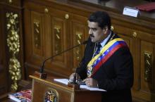 Le président vénézuélien Nicolas Maduro devant l'Assemblée constituante, le 14 janvier 2018 à Caracas