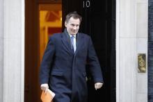 Le ministre britannique des Affaires étrangères Jeremy Hunt sort du 10 Downing Street, le 22 janvier 2019 à Londres