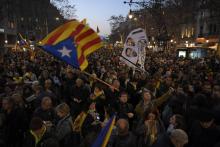 Des manifestants protestent à Barcelone le 21 février 2019 contre le procès des dirigeants indépendantistes catalans