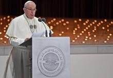 Le pape François lors d'un discours au Mémorial du Fondateur à Abou Dhabi, le 4 février 2019