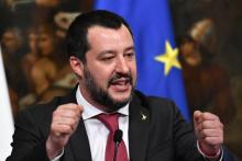 Le ministre de l'Intérieur et vice-Premier ministre Matteo Salvini lors d'une conférence de presse à Rome le 17 janvier 2019