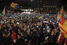 Plusieurs milliers de personnes en train de manifester le 12 février 2019 à Barcelone pour dénoncer le procès qui s'est ouvert à Madrid de dirigeants séparatistes pour leur rôle dans la tentative de s