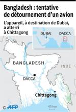 Un avion en partance du Bangladesh à destination de Dubai qui a fait l'objet d'une tentative de détournement, stationnée sur l'aéroport de Chittatong au Bangladesh le 24 février 2019