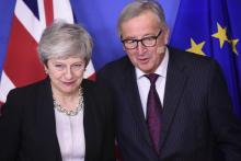 La Première ministre britannique Theresa May et le président de la Commission européenne Jean-Claude Juncker, le 7 février 2019 à Bruxelles