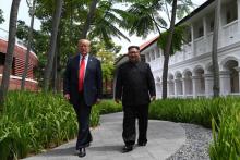 Le président américain Donald Trump et les dirigeant nord-coréen Kim Jong Un à Singapour le 12 juin 2018