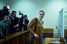 Marina Zolotova, rédactrice en chef du site d'informations tut.by, lors de son procès à Minsk le 12 février 2019, avait été arrêtée en août en même temps qu'une dizaine d'autres journalistes.